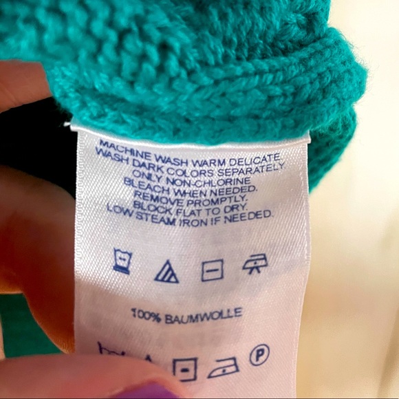 Land’s End Drifter Teal Cable Knit Sweater Sz L 100% Cotton Crew - Picture 5 of 5